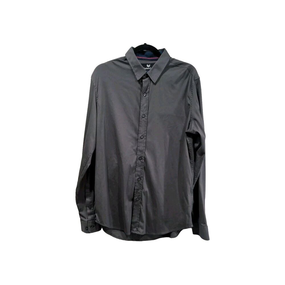Buttercloth Mens Button Up LS Shirt Size L Gray Regular Fit Casual Work
